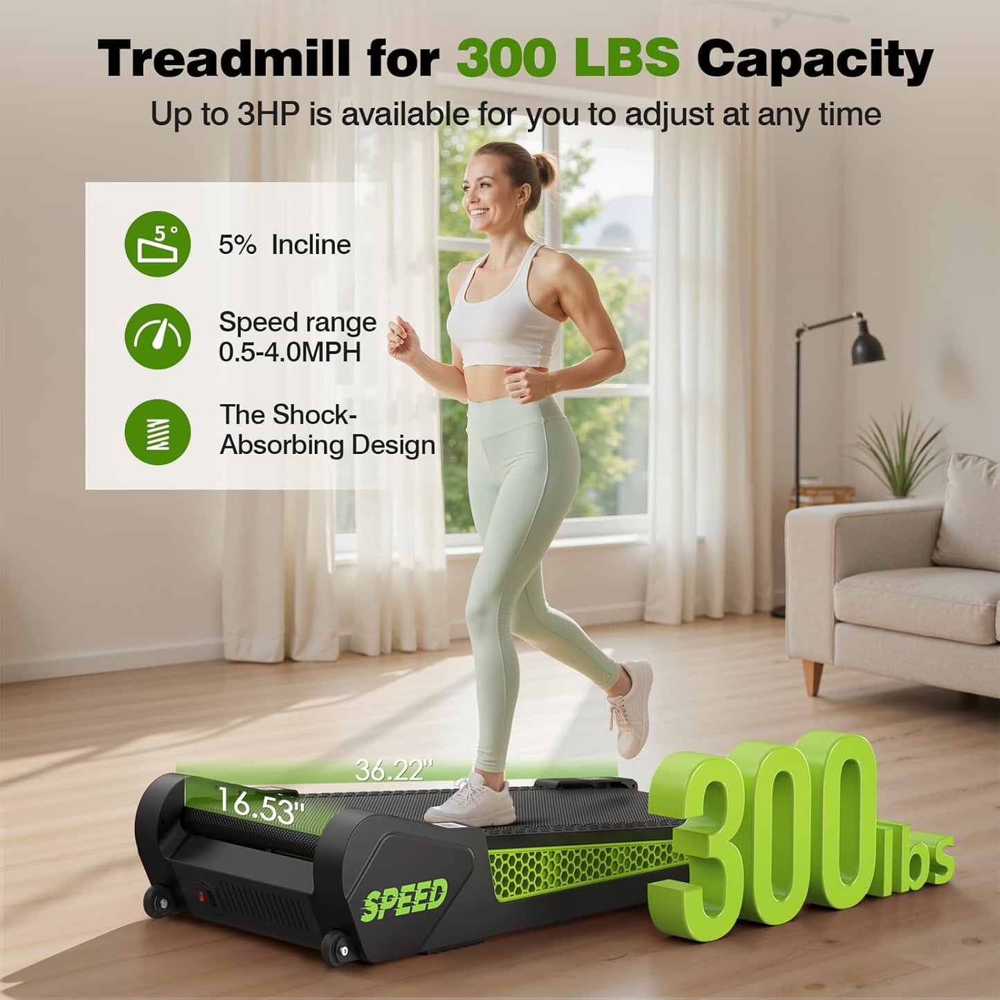 Walking Pad Treadmill for Home & Office β 2.5HP Ultra-Quiet Folding Treadmills with 5% Incline, 300 Lb Capacity, APP Control, Honeycomb Shock Absorption, Portable Small Treadmill for Small Spaces