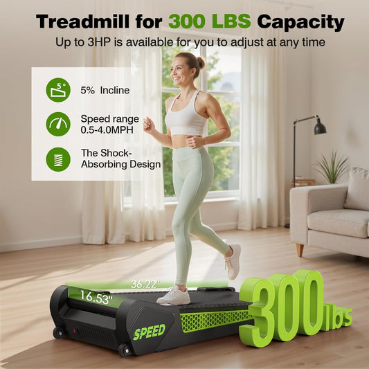 Walking Pad Treadmill for Home & Office – 2.5HP Ultra-Quiet Folding Treadmills with 5% Incline, 300 Lb Capacity, APP Control, Honeycomb Shock Absorption, Portable Small Treadmill for Small Spaces