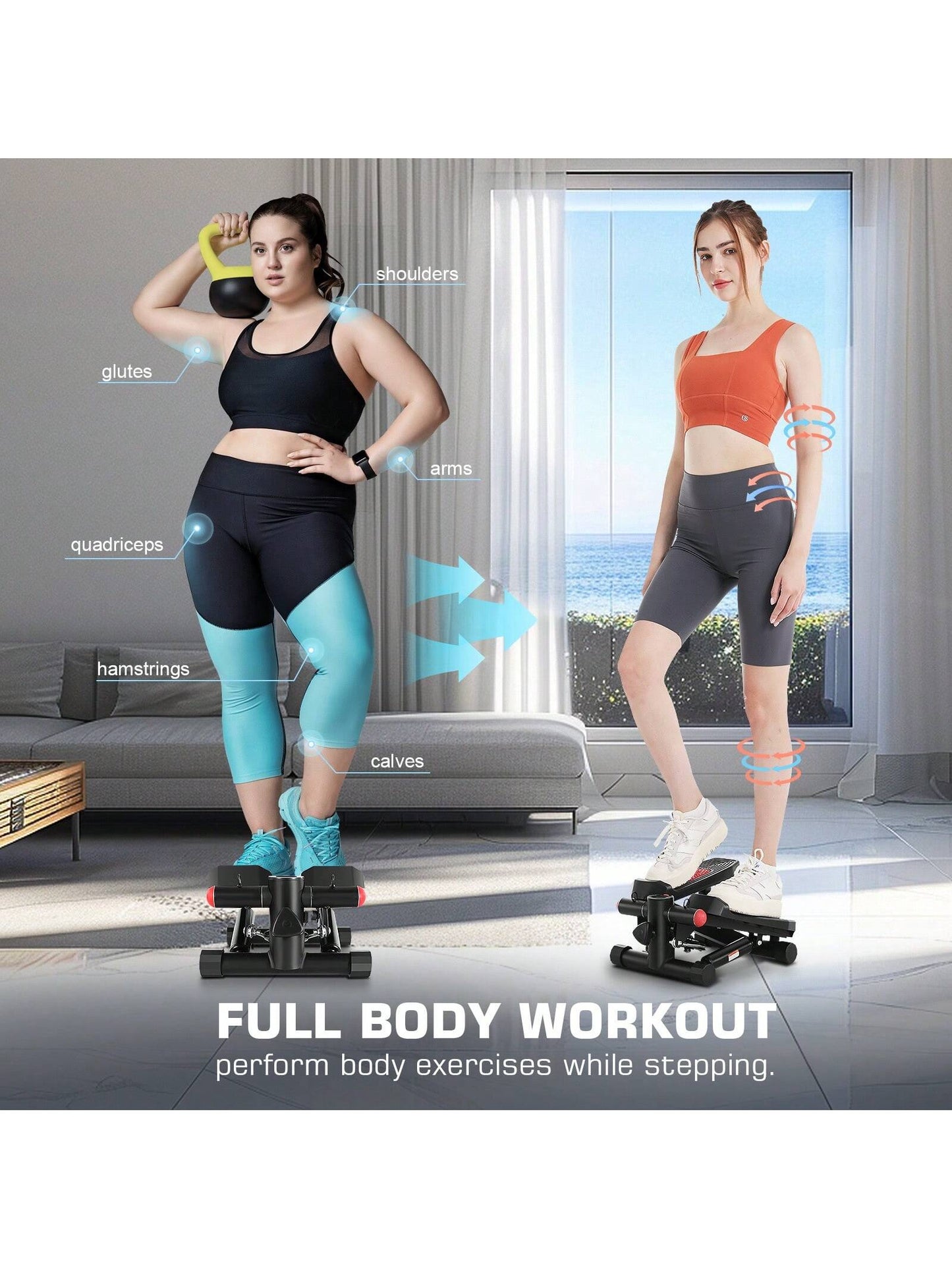 Stepper with Resistance Bands, Hydraulic Mini Stepper with LCD Monitor, Full Body Cardio Steppers for Exercise at Home