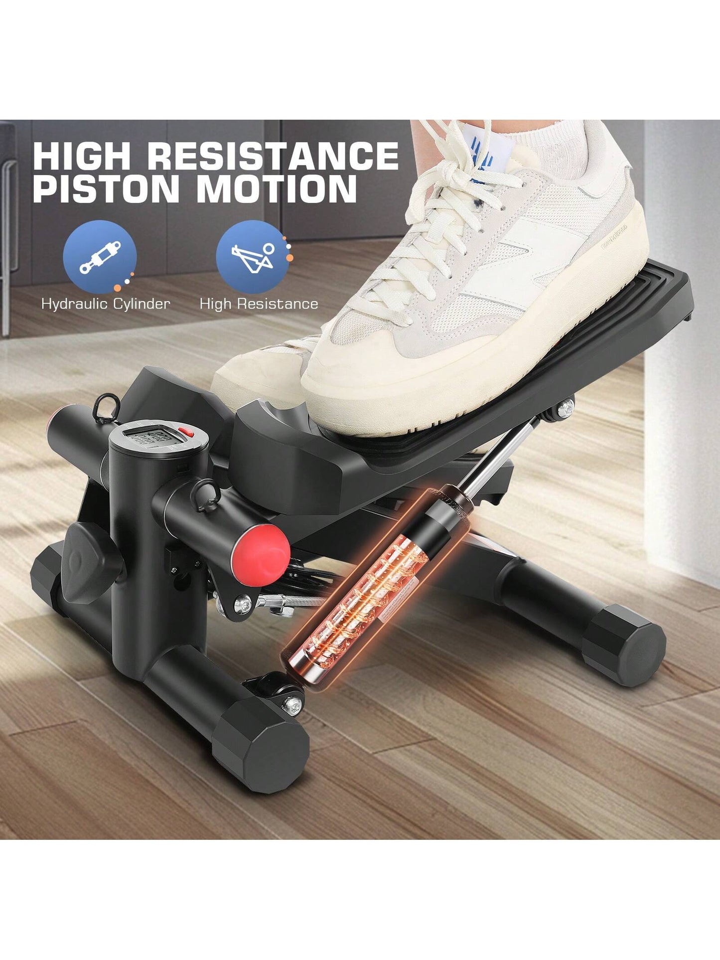 Stepper with Resistance Bands, Hydraulic Mini Stepper with LCD Monitor, Full Body Cardio Steppers for Exercise at Home
