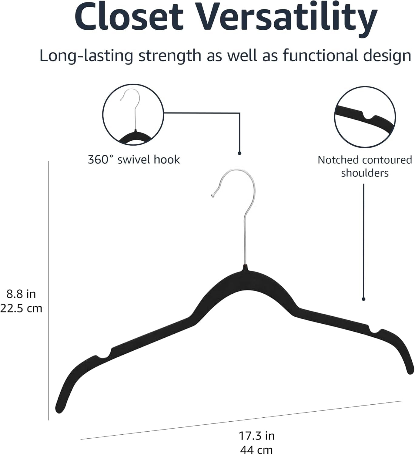 Amazon Basics Slim, Velvet, Non-Slip Shirt Clothes Hangers, Pack of 30, Black
