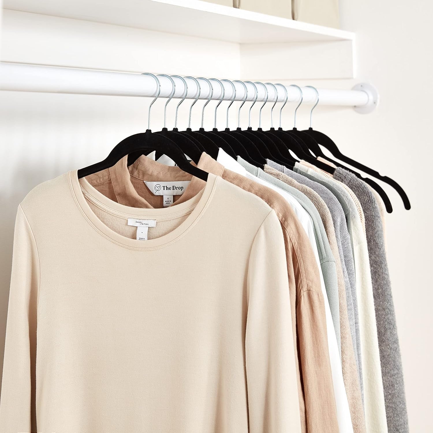 Amazon Basics Slim, Velvet, Non-Slip Shirt Clothes Hangers, Pack of 30, Black