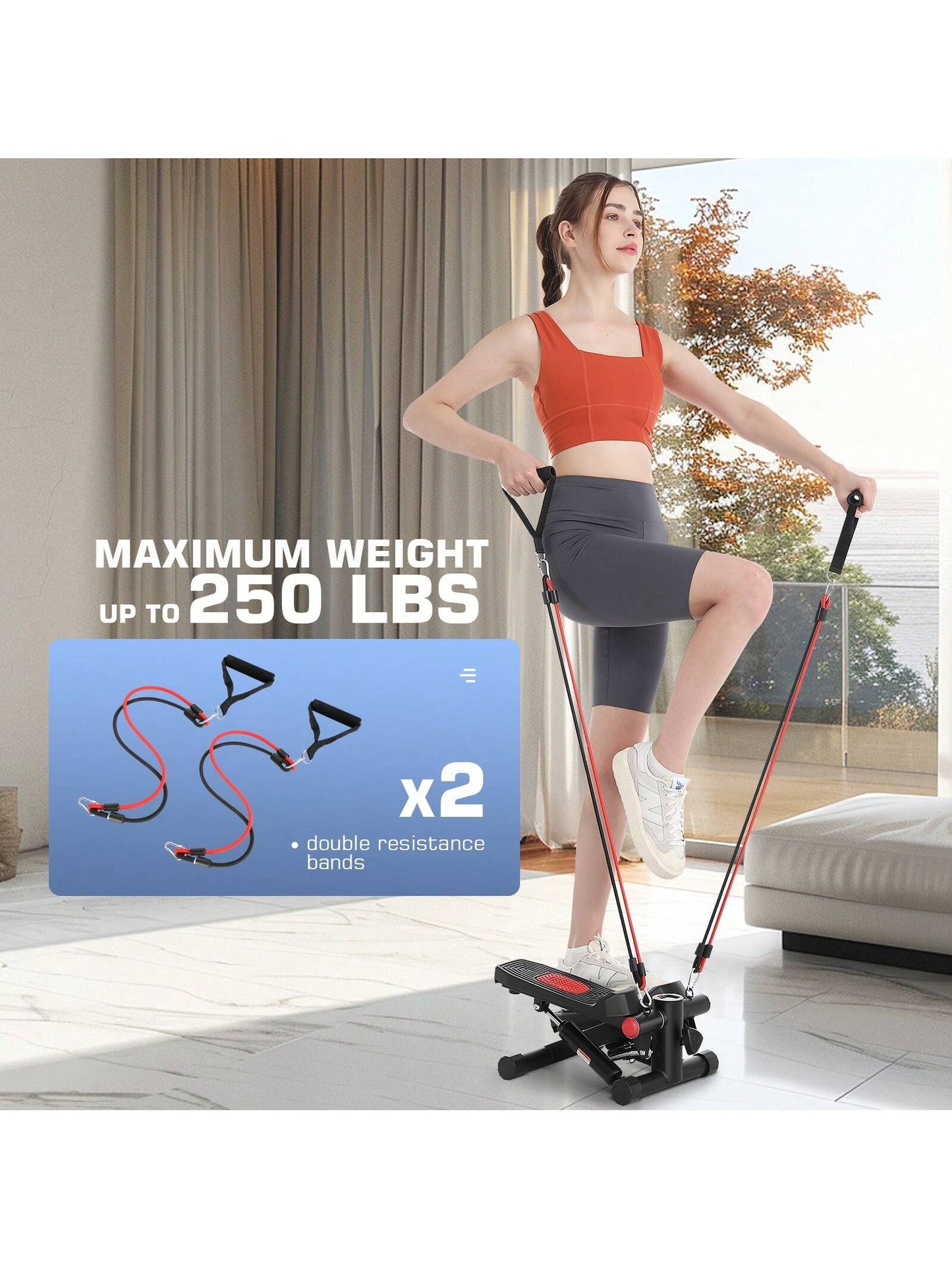 Stepper with Resistance Bands, Hydraulic Mini Stepper with LCD Monitor, Full Body Cardio Steppers for Exercise at Home