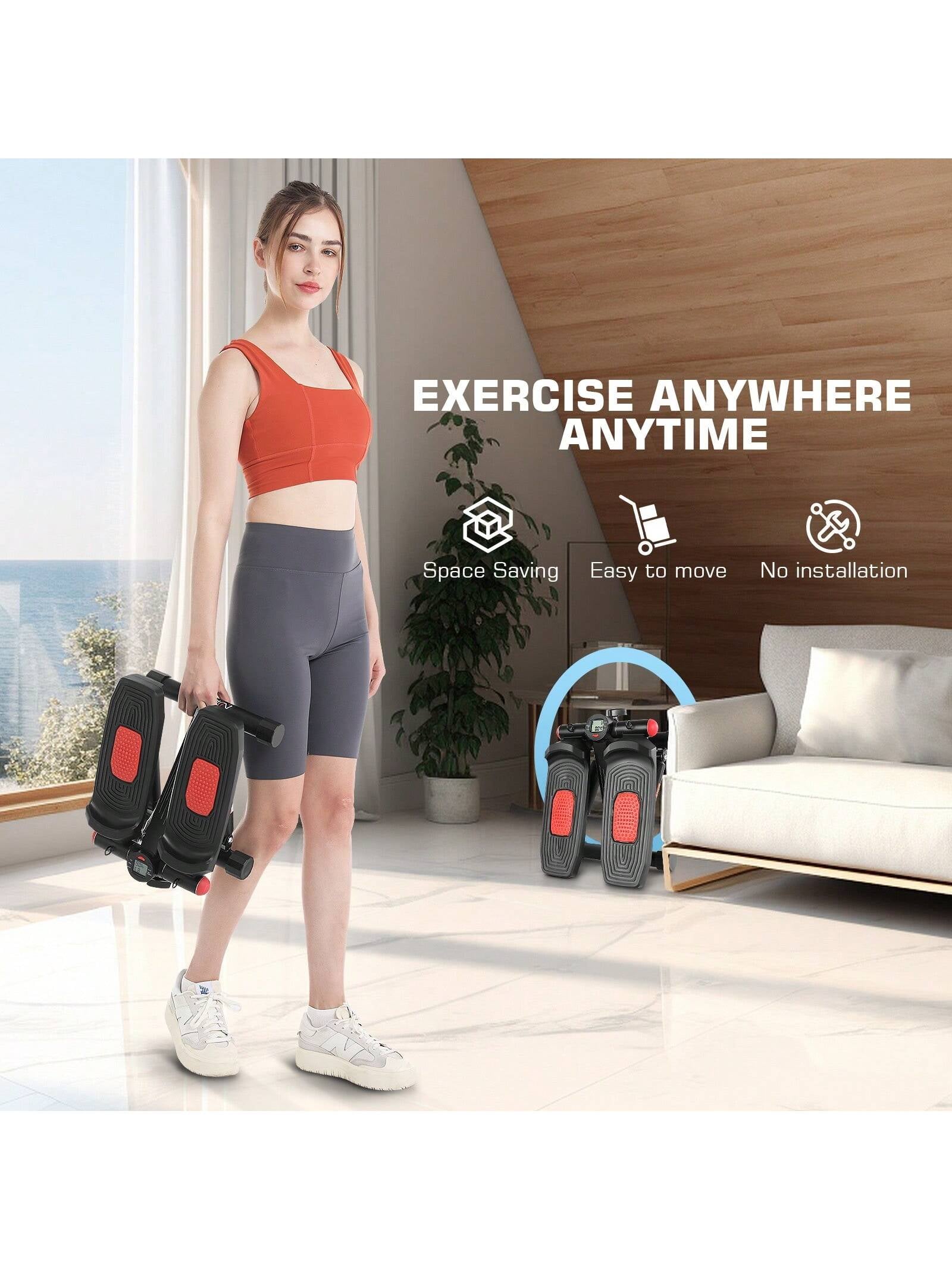 Stepper with Resistance Bands, Hydraulic Mini Stepper with LCD Monitor, Full Body Cardio Steppers for Exercise at Home