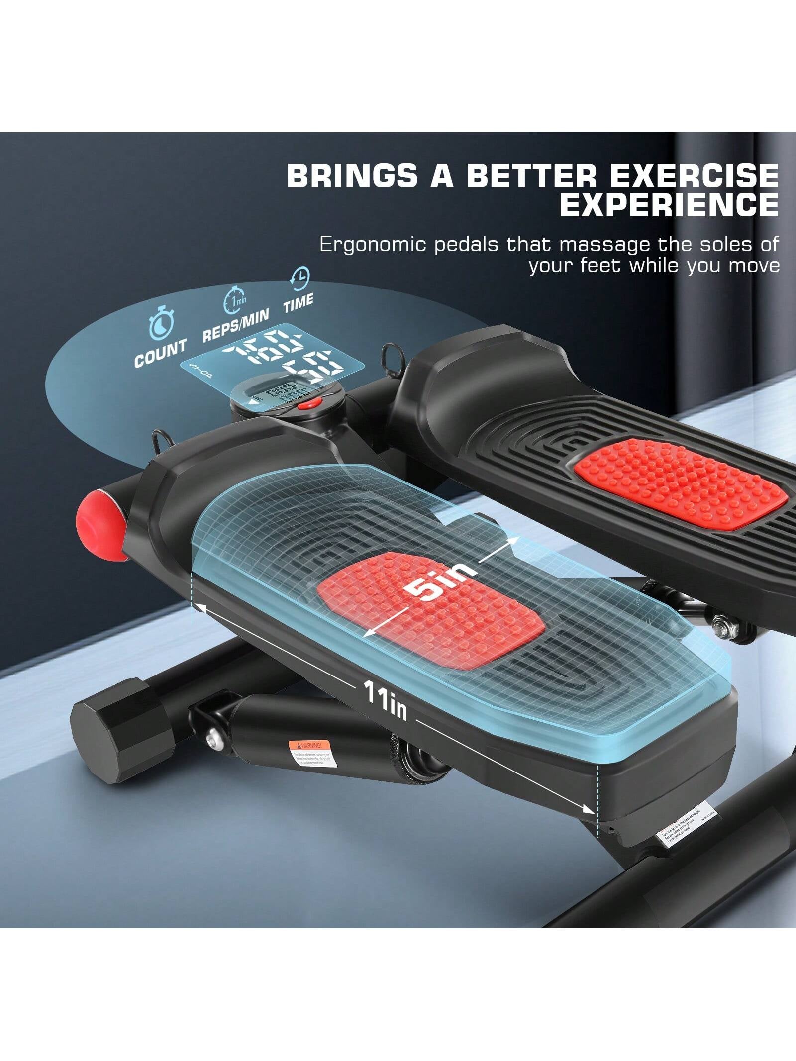 Stepper with Resistance Bands, Hydraulic Mini Stepper with LCD Monitor, Full Body Cardio Steppers for Exercise at Home
